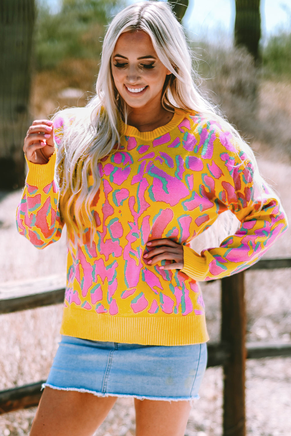 Vitality Orange Abstract Leopard Sweater