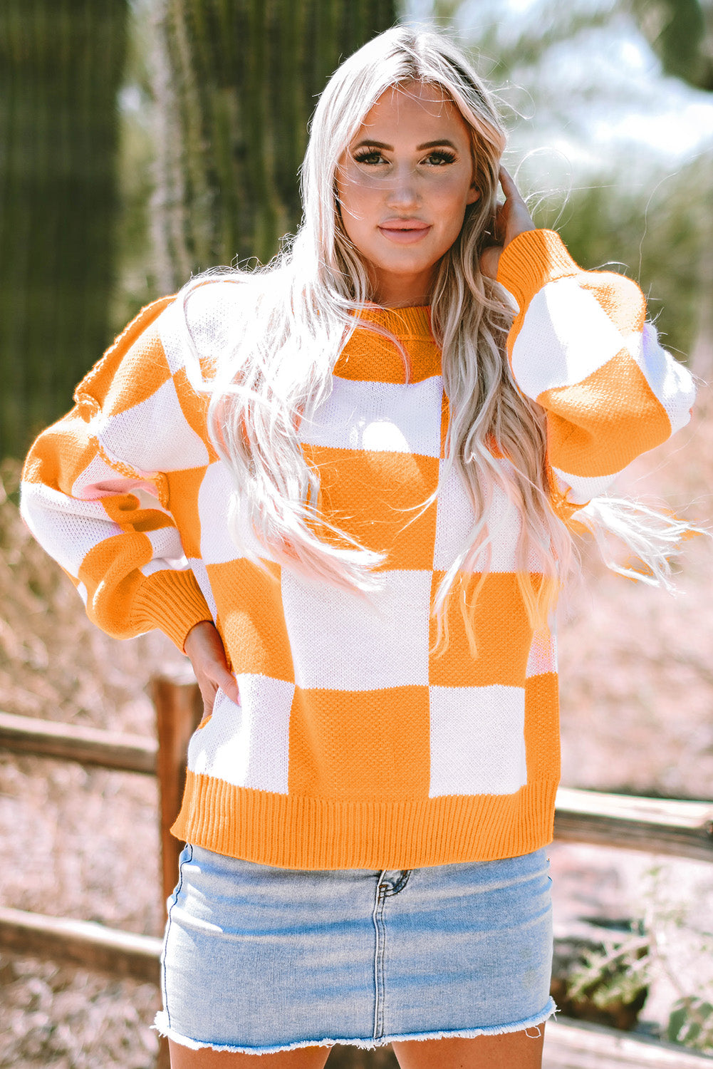 The Orange Trendy Check Knit