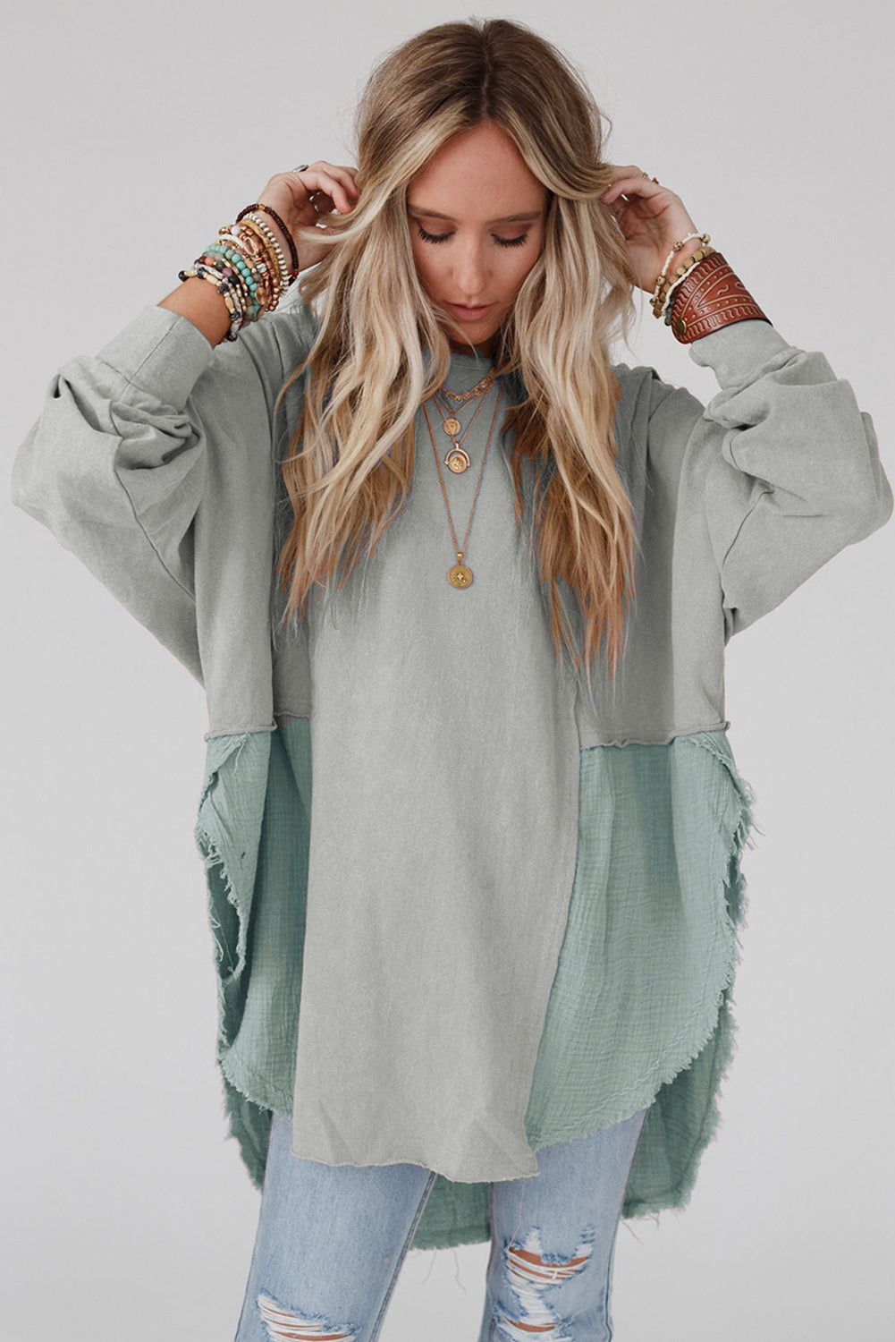 Grey Seafoam Oversized Ravella Blouse