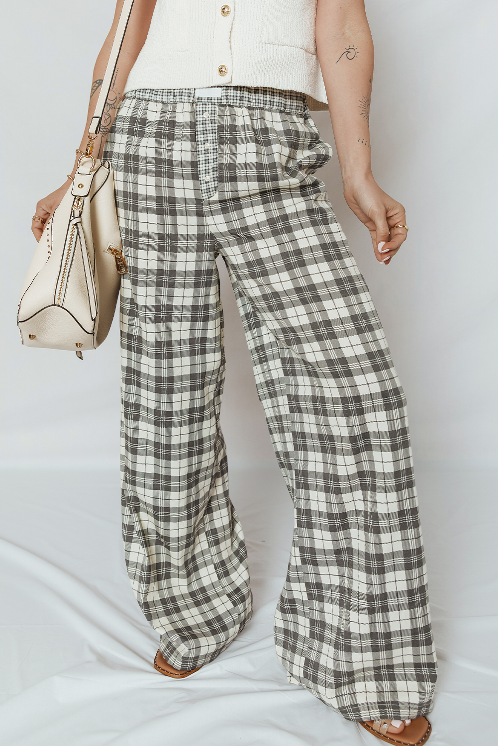 Gray Plaid Casual Pants
